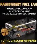 700ml RC Gas Fuel Tank for RC Airplanes, clear plastic bottle with metal cap, inlet and outlet, side view
