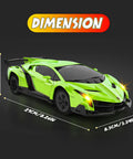 Lamborghini Veneno Licensed 1 24 Scale 2.4GHz RC Drift Car Toy With Working Headlights Officially Authorized Lambo in green, dimensions labeled