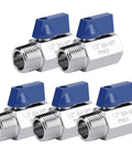 Five Pack Half Inch Mini Ball Valves Stainless Steel 304 NPT Female To Male Threads Shut Off Quarter Turn Bidirectional Flow