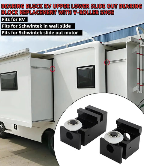 Standard Upper And Lower Bearing Block Set For RV Schwintek Slide Out In Wall Bearing System With V Roller Shoe Aluminum