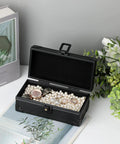 Lockable Cash Box With Key Aluminum Alloy Money Organizer in home office setting with jewelry inside