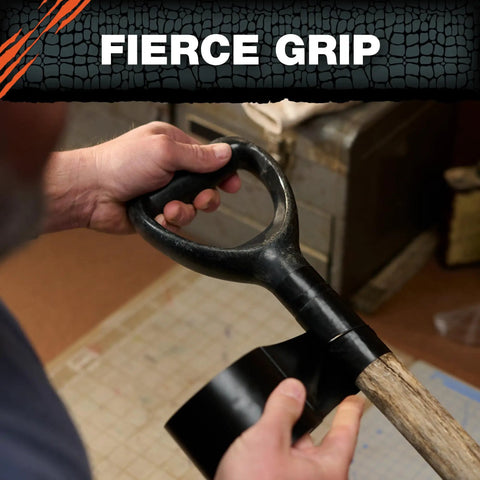 Flexible Waterproof Tape For Quick Fixes And Heavy Duty Repairs, Leaks, Roof Patches, UV And Weather Resistant Black Tape 1.88 Inch By 30 Foot being wrapped around a shovel handle.