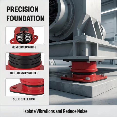 Premium Heavy Duty Spring Vibration Isolators With Mounting Bolts shown on a concrete base, featuring reinforced spring and high-density rubber.