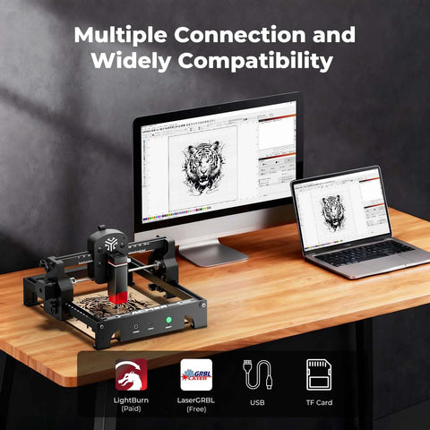 ACMER S1 compact desktop laser engraver on a desk with a 130×130mm work area; front view.