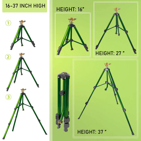 Impact Sprinkler With Tripod Base For Lawn And Garden, Pro Grade 360 Degree Coverage, adjustable height 16-37 inches