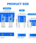 Premium Solid Automotive Fuse Assortment Kit Hella Complete 306 Piece Standard Mini Low Profile Blades With Puller Tester Legit Quick Fix Kit For Cars Trucks Rvs size chart showing dimensions of standard, mini, and low profile fuses.