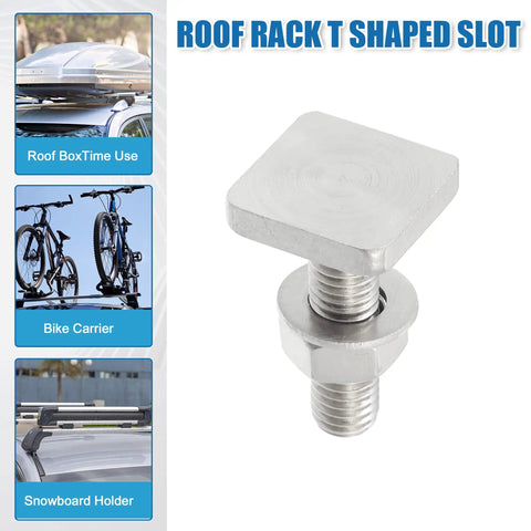Heavy Duty M8 T Slot Bolts For Car Roof Racks, Premium Stainless Steel Track Fastener with square head detail.