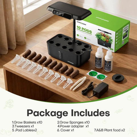 Must Have Indoor Hydroponics Herb Garden Kit With 10 Pods, LED Grow Light, Smart Temp And Humidity Display, Low Water Alarm, No Fuss Germination For Fresh Kitchen Herbs And Easy Home Gardening