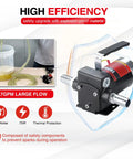 Plug And Play 110V AC Gasoline Fuel Transfer Pump 3.7 GPM Self Priming Oil And Diesel Pump With Dual Switch Overheat Protection And Reversible Hose Kit For Fast Tank Draining with hose and bucket setup.