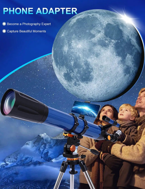 High Powered 90mm Aperture 800mm Refractor Telescope For Adults Beginner Friendly Astronomy Starter Kit with family stargazing