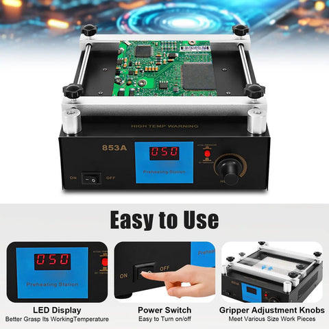 Infrared Pro Grade Preheating Station For SMD PCB Rework And BGA Welder, 110V 450W Hot Plate Oven With Anti Static Stainless Steel Work Surface, 4.72 By 4.72 Inch Heating Area