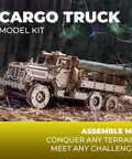 Cargo Truck 3D Puzzle Kit For Adults With Spring Powered Mechanics, Realistic Wooden Model Truck Build Featuring Three Axles And Differentials, Brain Teaser Hobby Set For Makers And Auto Enthusiasts wooden cargo truck model on forest ground