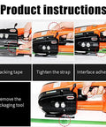 EUQKKWLOY Portable Electric Strapping Machine With 3000 Mah Battery For Pp Pet Welding Handheld Bale Press Tool Heavy Duty Strap Width 16mm product instructions overview