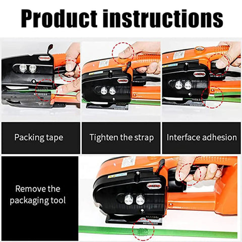 EUQKKWLOY Portable Electric Strapping Machine With 3000 Mah Battery For Pp Pet Welding Handheld Bale Press Tool Heavy Duty Strap Width 16mm product instructions overview