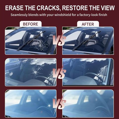 Comparison of car windshield before and after using Upgraded Windshield Repair Kit DIY Friendly Pro Grade 40ml Nano Glass Repair Fluid