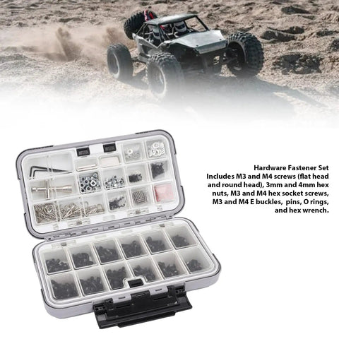 Universal RC Screw Kit With 537 Pcs Double Sided Screws And Nuts Organizer Box Hardware Fasteners For 1/8 1/10 1/12 And 1/16 Scale RC Cars Trucks Crawlers On Road Vehicles, open case