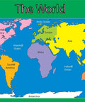 World Map Poster Chart 17 By 22 Inches For Classrooms, colorful continents and oceans labeled map for educational display.