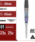 Rising Sun Gen 10 Steel Tip Darts Made From 95 Percent Tungsten with 30mm Swiss points and 45mm barrel length for precision.