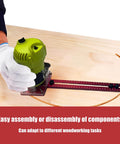 Person using 4 In 1 Router Milling Groove Bracket Kit With Extended Circle Milling Guide, Circle Cutting Jig on wood surface