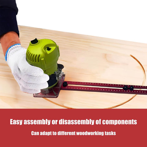 Person using 4 In 1 Router Milling Groove Bracket Kit With Extended Circle Milling Guide, Circle Cutting Jig on wood surface