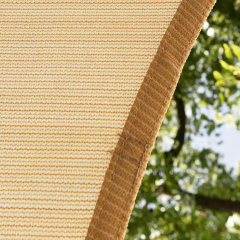 Beige Right Triangle Sun Shade Sail 10x10x14 Ft For Patio, 95 Percent UV Block, Beefy 200GSM Mesh, close-up of material and stitching