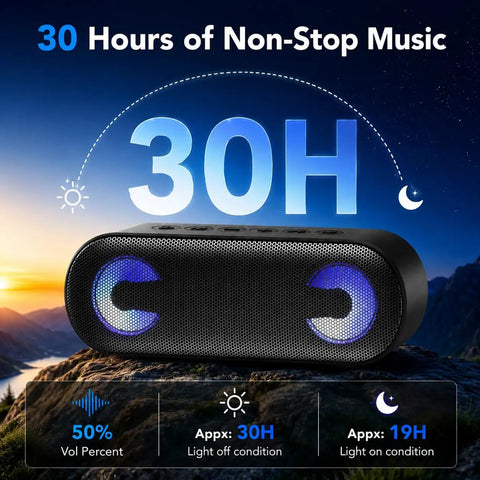 Portable Bluetooth Speaker With Lights For Holidays And World Cup Fans, Loud Party Ready Stereo Sound, 30H playtime, shown outdoors