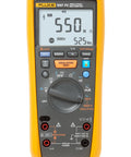 1587 FC 2 In 1 Insulation Multimeter With Fluke Connect Measurements app showing readings on yellow device