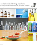 Pro Grade Horizontal Pneumatic Liquid Filling Machine With Slick Auto Piston Action And Stainless Anti Drip Nozzle for sauces and pastes.