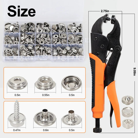 Heavy Duty Snap Fastener Kit With Punch Plier And 280 Pcs 15mm Stainless Snaps Includes Screws Sockets Caps 40 Snap Sets For Boat Covers Tarps Canvas Leather Easy Install Tools In Clear Storage Box