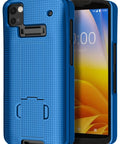Kickass Protective Kickstand Case And Ratchet Holster Combo For Zebra TC53 TC58 Mobile Computer Handheld Scanner in fresh blue color.