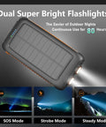 Ultra High Capacity Solar Power Bank 49800mAh Portable Charger with Dual USB A and Type C Ports 15W Fast Charging, lit flashlights