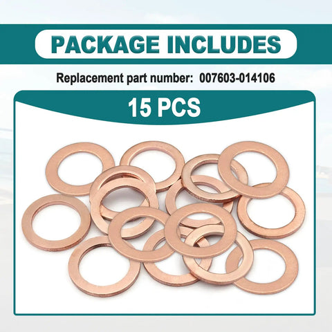 15 Pack Copper Oil Drain Plug Gaskets And Crush Washers For 14mm Fittings, Leak Proof Seals, 14mm Inner Diameter