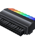 90 Degree ATX 24 Pin ARGB Right Angle Female To Male Adapter For Mini ITX Builds, 5V 3 Pin Sync, Black with rainbow accents