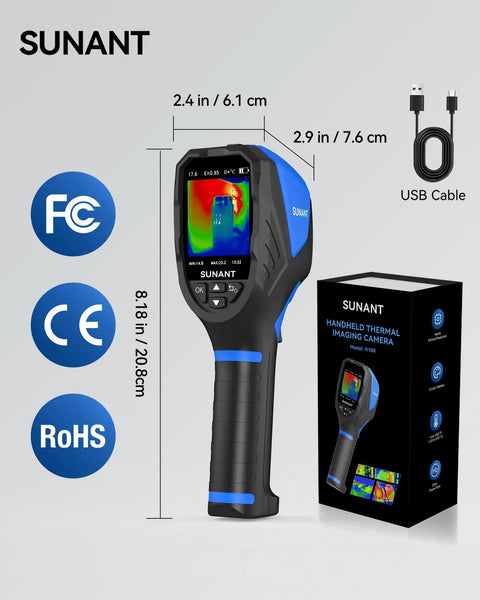 Handheld Workhorse Thermal Imaging Camera With 240X240 IR Resolution, 25Hz Refresh Rate, shown with packaging and USB cable