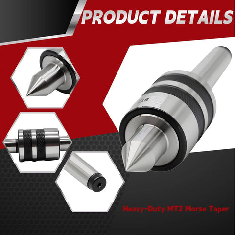 MT2 Morse Taper Live Center 60 Degree Point Built Tough With Triple Bearing Lathe Center For CNC Turning High Precision And Rock Solid Stability, Heavy Duty Steel Construction