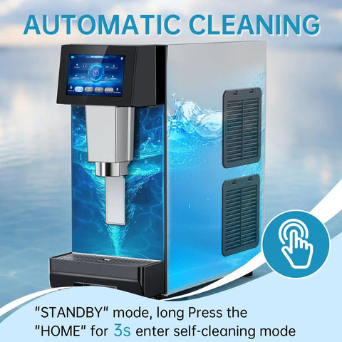 Rugged Commercial Nugget Ice Maker Slings 100 Lbs Of Smooth Chewable Pellets Daily With 12 Lb Storage close-up of digital display and water feature.
