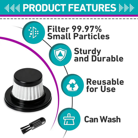 18 Pack HEPA Vacuum Filters For Compact Cordless Vacuums As Seen On TV Washable Reusable Replacement Filters With Cleaning Brush Black