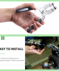 Hands using pliers from 16 Piece Pro Grade Piston Ring Compressor Tool Set with engine component.