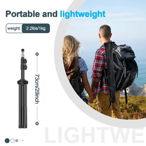 Two Pack 7 Ft Light Stands For Photography And Video, Portable lightweight tripod stands with carry case shown outdoors