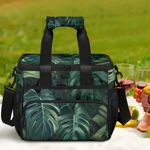 Green Palm Leaf Insulated Picnic Backpack Lunch Bag For Women And Men Portable Cooler on picnic blanket