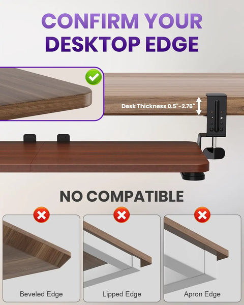 Under Desk Keyboard And Mouse Tray In Walnut Finish A Spacious 20 By 11 Point 8 Inch Board For Space Saving And Ergonomic Comfort For Your All Day Home And Office Setup, desk edge fit guide