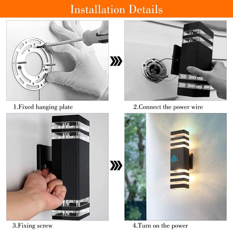 Installation steps for Dusk To Dawn Outdoor Wall Light Fixture 14W 3000K Warm White IP65 Aluminum Exterior Lighting