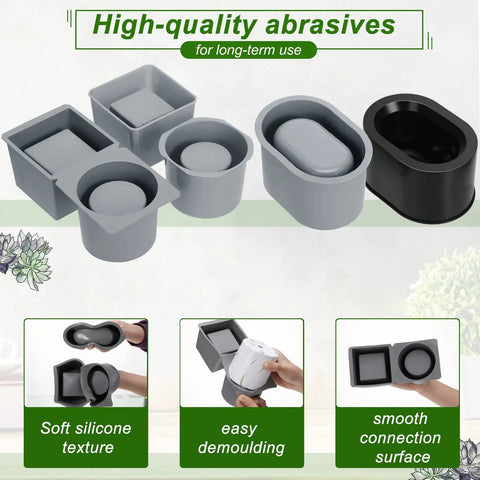 3 Pack Concrete Molds For Planters, Silicone Mold Set For Cement Pots, showing round, square, oval shapes, reusable design
