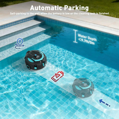 Cordless Robotic Pool Cleaner With Dual Suction And 130 Minute Runtime Self Parking Lightweight for pools