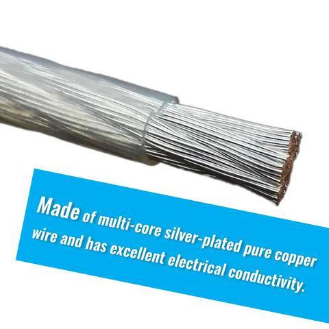 Close-up of multi-core silver-plated copper wire for 2-Prong Foil And Sabre Body Cord With Transparent Cable Plugs