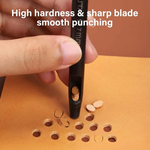 Close-up of Eight Size Oval Leather Hole Punch Set 2x4mm To 6x10mm Made From Carbon Steel for leather crafting, punching hole in leather