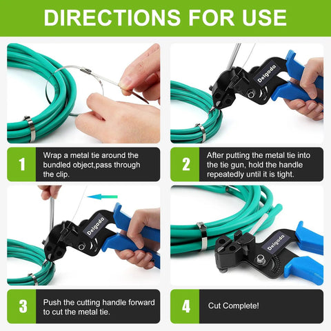 Instructions for using Beefy Heavy Duty Stainless Steel Zip Ties 100 Pack with 10.6 Inch Length, Cable Tie Gun, and Remover Tool Kit