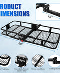 Foldable Hitch Mount Cargo Carrier Basket With 60 Inch Long By 21.5 Inch Wide By 6 Inch High Frame, 500 Lbs Hauling Capacity