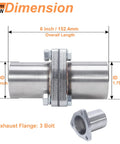 Heavy Duty Plugs Right In 3 Bolt Exhaust Flange Repair Kit With Gaskets Bolts And Mounting Hardware Universal 1.75 Inch Stainless Steel Vehicle Pipe Connector Quick Fix showing 6 inch length and 1.75 inch diameter.