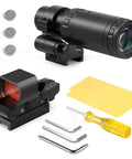 RS-30 Reflex Sight Red Dot And Magnifier Combo with Multiple Reticle System, flip mount, 1.5X-5X magnification, tools included